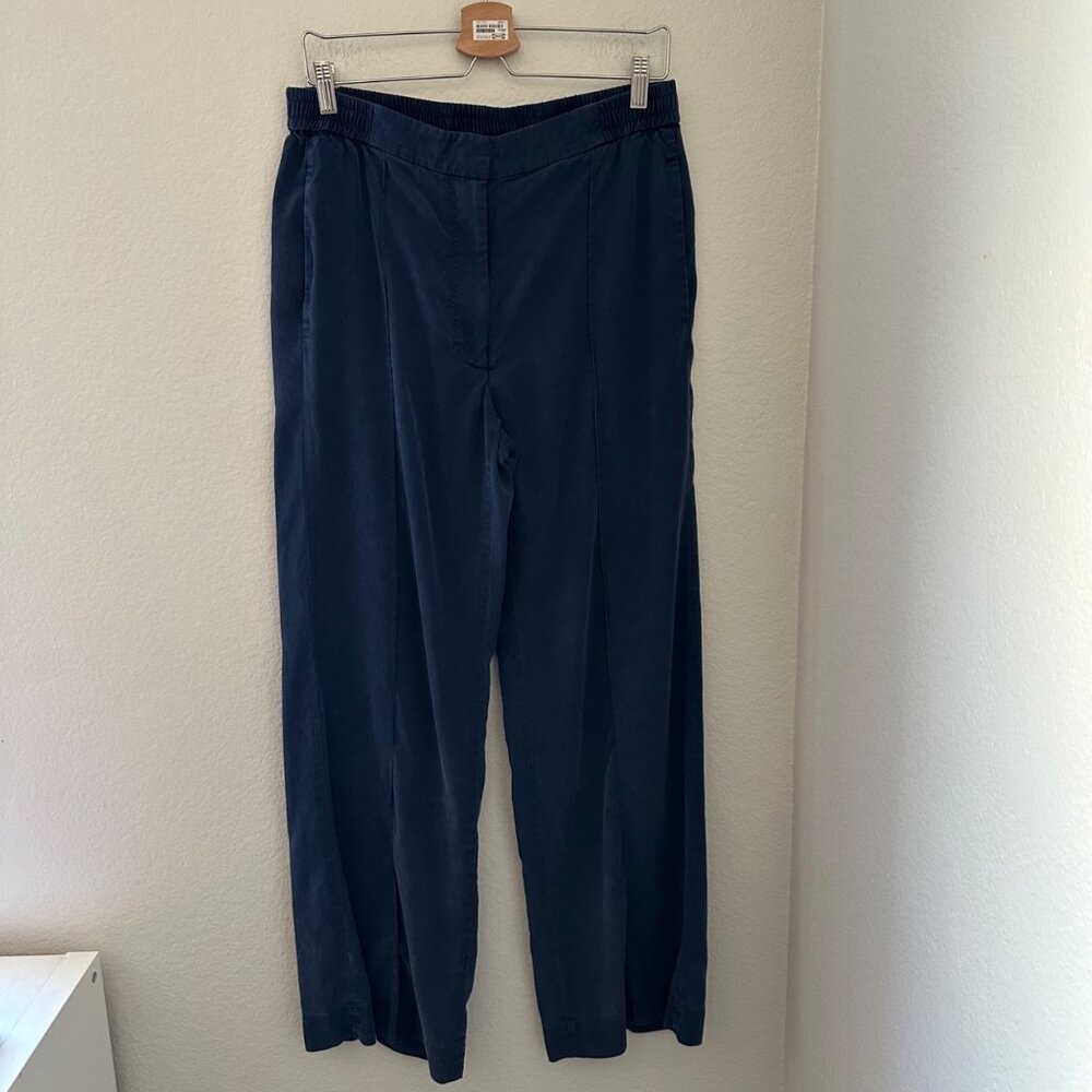 COS High Rise Trousers Straight Leg Elasticated Waist Front Zip Button Closure P